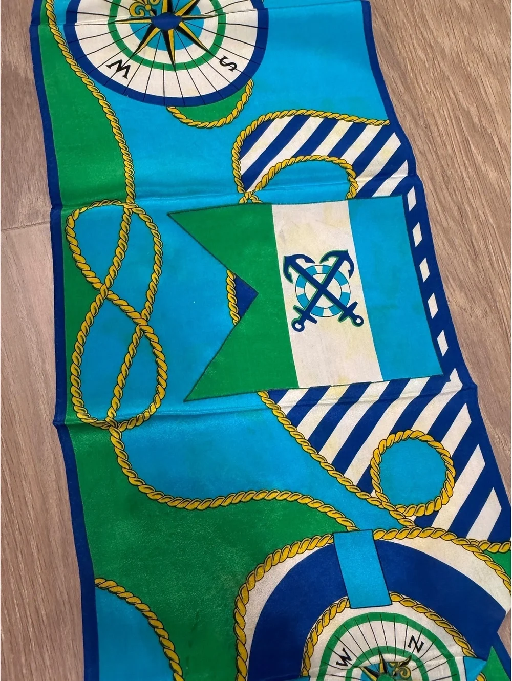 Vintage Adrienne Vittadini Nautical Print Scarf with Compass and Flags